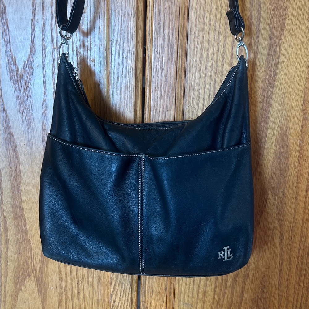 Ralph Lauren Black Shoulder Hobo with RL Monogram